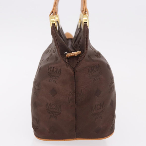 MCM Vicetos Logogram Hand Bag Nylon Brown Gold Auth bs35982A