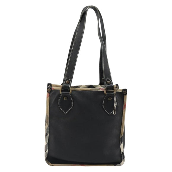 BURBERRY Nova Check Shoulder Bag Leather Canvas Beige Black Auth bs35984A