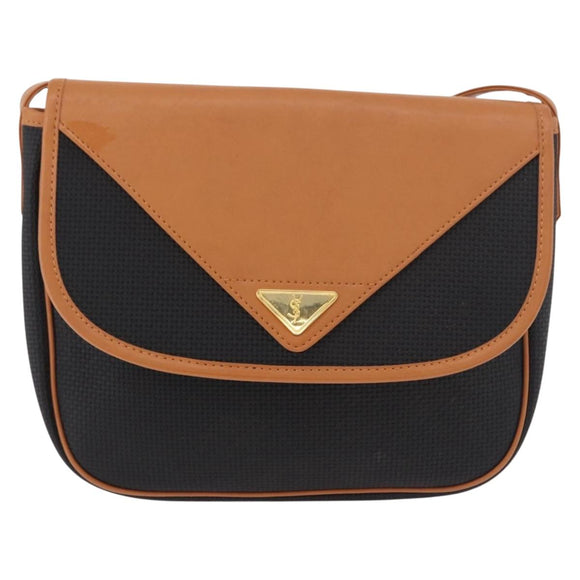 SAINT LAURENT Shoulder Bag PVC Canvas Black Gold Auth bs35986