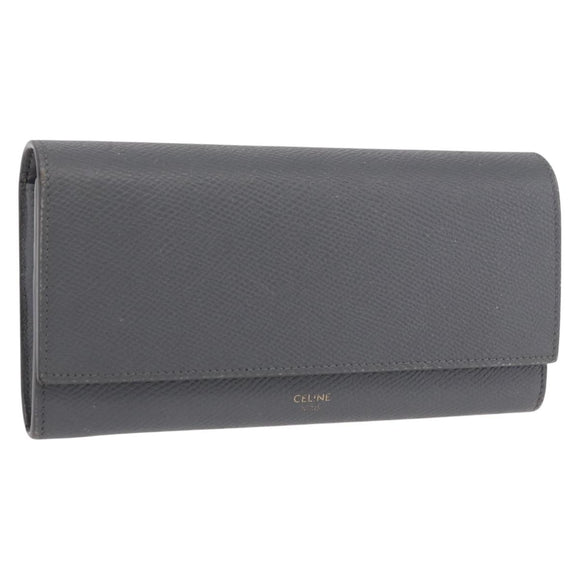 CELINE Long Wallet Leather Gray Gold Auth bs35988A