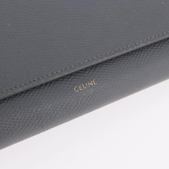 CELINE Long Wallet Leather Gray Gold Auth bs35988A