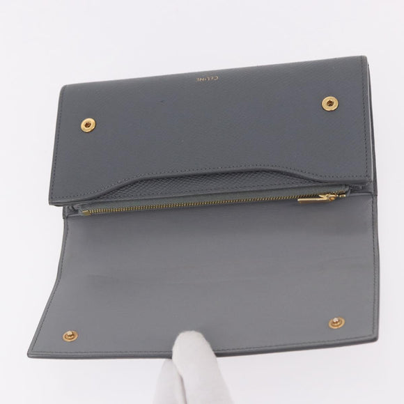 CELINE Long Wallet Leather Gray Gold Auth bs35988A