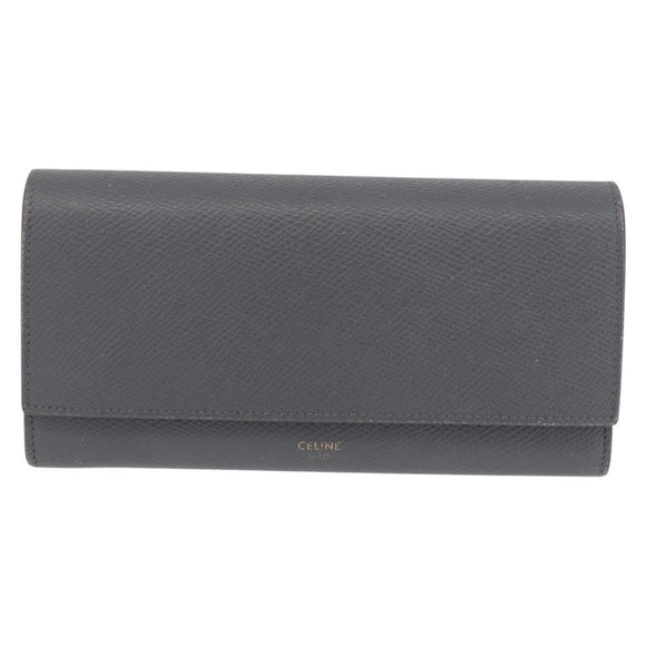 CELINE Long Wallet Leather Gray Gold Auth bs35988A