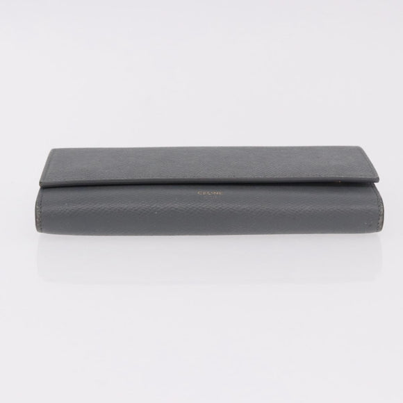 CELINE Long Wallet Leather Gray Gold Auth bs35988A