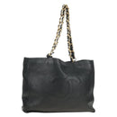 CHANEL COCO Mark Chain Tote Bag Leather Black Gold CC Auth bs35989V-1
