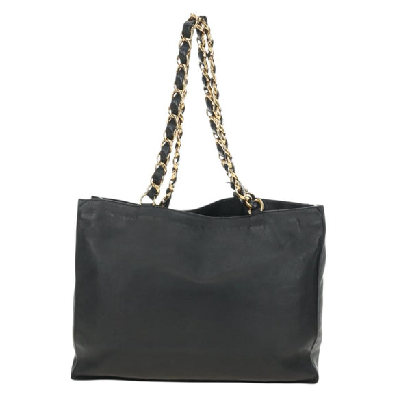 CHANEL COCO Mark Chain Tote Bag Leather Black Gold CC Auth bs35989V