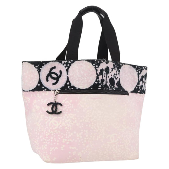 CHANEL Hand Bag Canvas Pink Silver CC Auth bs35992A