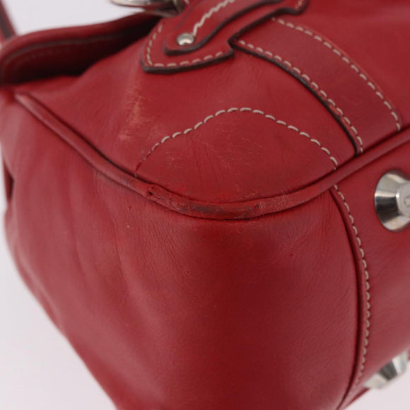 Christian Dior Hand Bag Leather Red Silver Auth bs35993