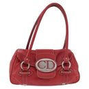 Christian Dior Hand Bag Leather Red Silver Auth bs35993-2