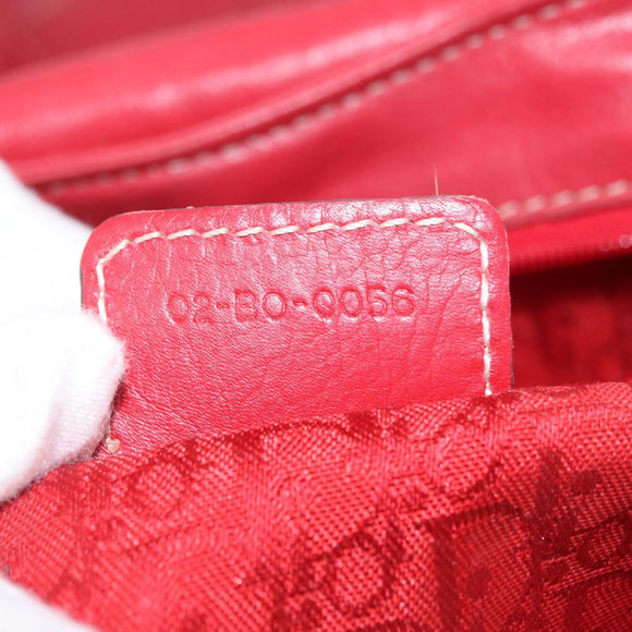 Christian Dior Hand Bag Leather Red Silver Auth bs35993