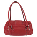 Christian Dior Hand Bag Leather Red Silver Auth bs35993-3