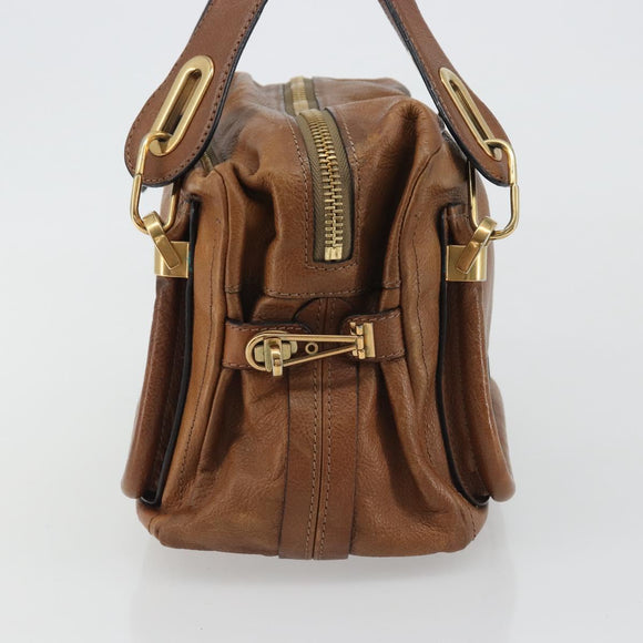 Chloe Paraty Hand Bag Leather Brown Gold Auth bs35996