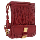 Miu Miu Matelasse Shoulder Pouch Chain Leather Red Gold Auth bs36016-1