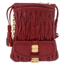 Miu Miu Matelasse Shoulder Pouch Chain Leather Red Gold Auth bs36016-13