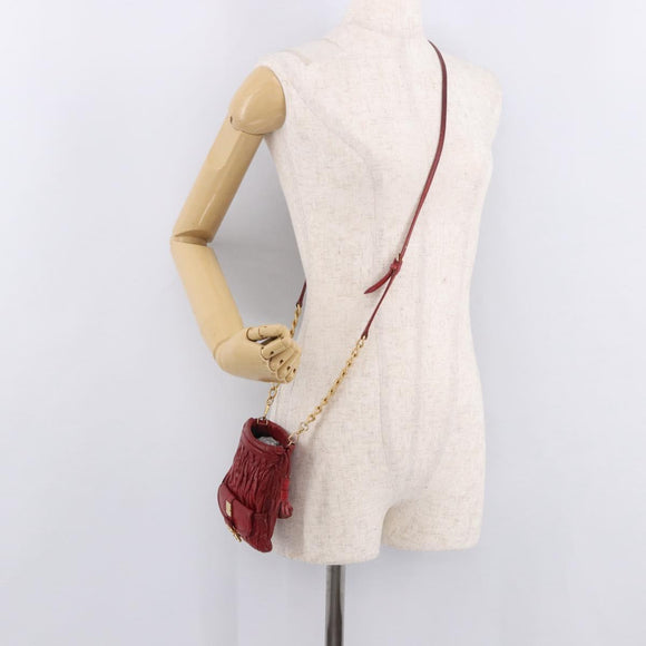 Miu Miu Matelasse Shoulder Pouch Chain Leather Red Gold Auth bs36016