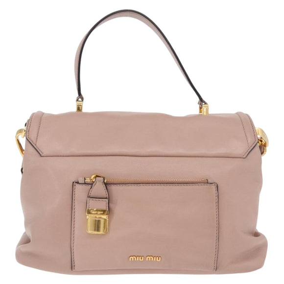 Miu Miu Hand Bag Leather 2way Pink Gold Auth bs36019A