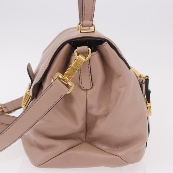 Miu Miu Hand Bag Leather 2way Pink Gold Auth bs36019A
