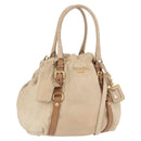 PRADA Tote Bag Leather 2way Beige Gold Auth bs36021-1