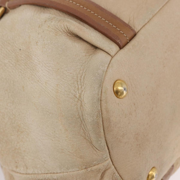 PRADA Tote Bag Leather 2way Beige Gold Auth bs36021