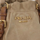 PRADA Tote Bag Leather 2way Beige Gold Auth bs36021-18
