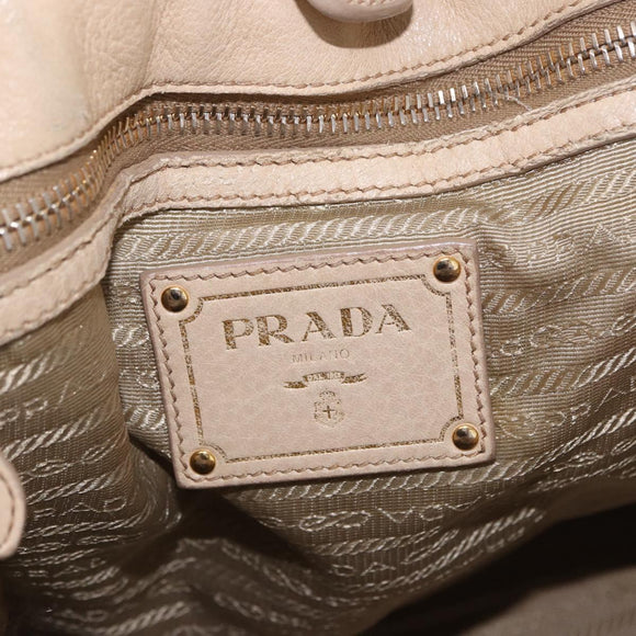 PRADA Tote Bag Leather 2way Beige Gold Auth bs36021