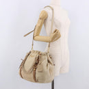 PRADA Tote Bag Leather 2way Beige Gold Auth bs36021-25