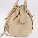 PRADA Tote Bag Leather 2way Beige Gold Auth bs36021-5