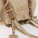 PRADA Tote Bag Leather 2way Beige Gold Auth bs36021-7