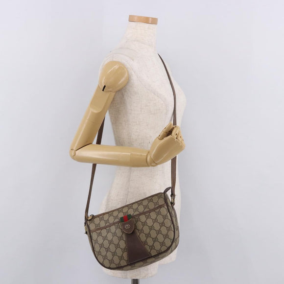 GUCCI GG Supreme Web Sherry Line Bag PVC Beige Gold 001 754 6177 Auth bs36022