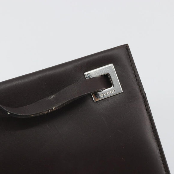 GUCCI Shoulder Bag Leather Dark Brown Silver Auth bs36023