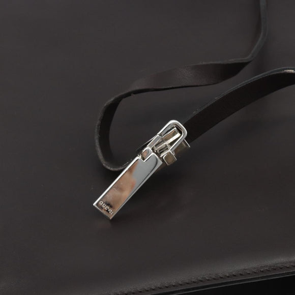 GUCCI Shoulder Bag Leather Dark Brown Silver Auth bs36023