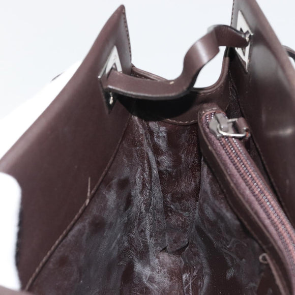 GUCCI Shoulder Bag Leather Dark Brown Silver Auth bs36023