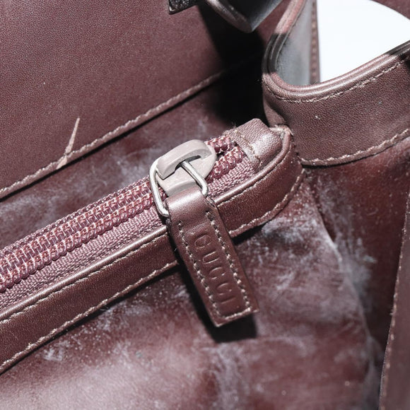 GUCCI Shoulder Bag Leather Dark Brown Silver Auth bs36023