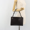 GUCCI Shoulder Bag Leather Dark Brown Silver Auth bs36023-24