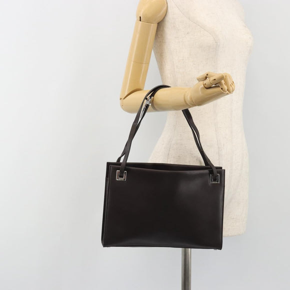 GUCCI Shoulder Bag Leather Dark Brown Silver Auth bs36023