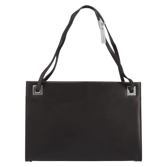 GUCCI Shoulder Bag Leather Dark Brown Silver Auth bs36023