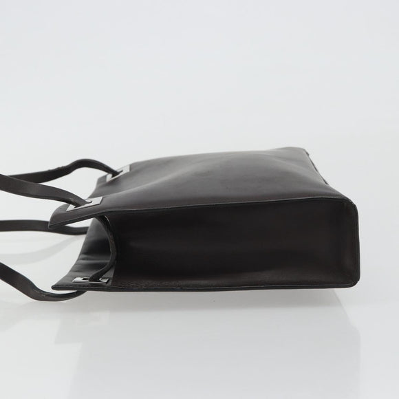 GUCCI Shoulder Bag Leather Dark Brown Silver Auth bs36023