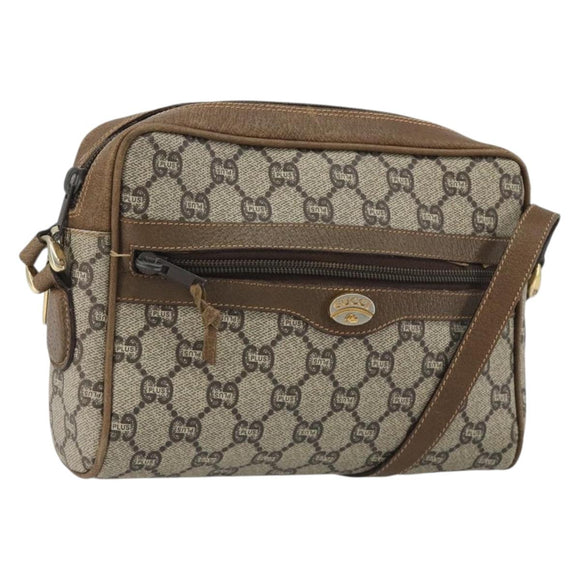 GUCCI GG Plus Supreme Shoulder Bag PVC Beige Gold Auth bs36024