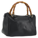 GUCCI Bamboo Hand Bag Leather Black Gold 000 122 0294 Auth bs36025-1