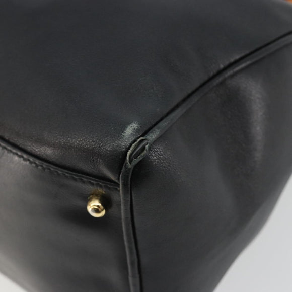 GUCCI Bamboo Hand Bag Leather Black Gold 000 122 0294 Auth bs36025