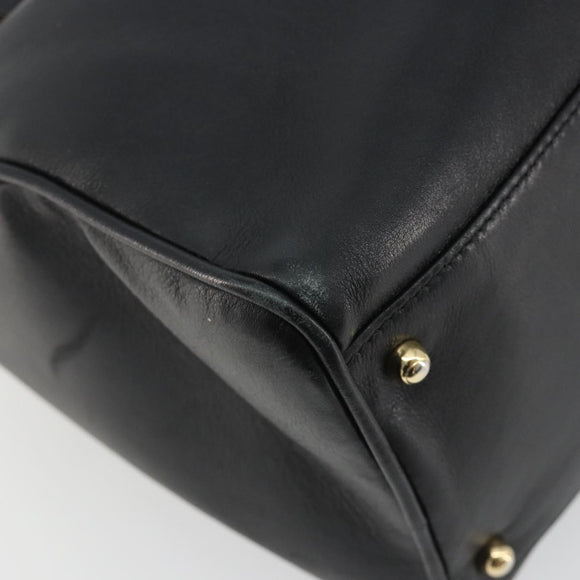 GUCCI Bamboo Hand Bag Leather Black Gold 000 122 0294 Auth bs36025