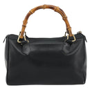 GUCCI Bamboo Hand Bag Leather Black Gold 000 122 0294 Auth bs36025-2