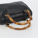 GUCCI Bamboo Hand Bag Leather Black Gold 000 122 0294 Auth bs36025-7