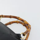 GUCCI Bamboo Hand Bag Leather Black Gold 000 122 0294 Auth bs36025-8