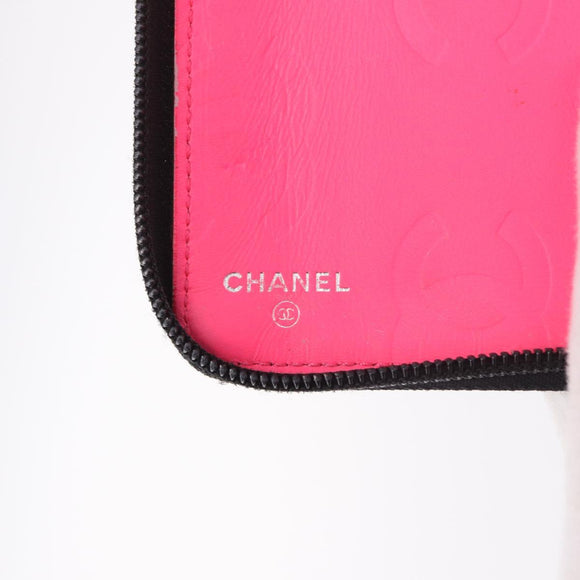 CHANEL Cambon Line Long Wallet Lamb Skin Black CC Auth bs36030