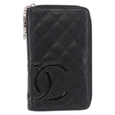 CHANEL Cambon Line Long Wallet Lamb Skin Black CC Auth bs36030-13