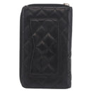 CHANEL Cambon Line Long Wallet Lamb Skin Black CC Auth bs36030-2