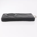 CHANEL Cambon Line Long Wallet Lamb Skin Black CC Auth bs36030-3