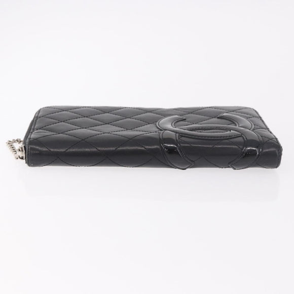 CHANEL Cambon Line Long Wallet Lamb Skin Black CC Auth bs36030