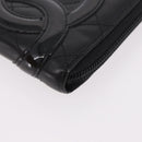 CHANEL Cambon Line Long Wallet Lamb Skin Black CC Auth bs36030-7